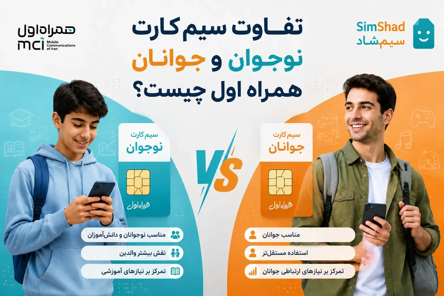 مقایسه تفاوت سیم کارت نوجوان و جوانان همراه اول برای انتخاب بهترین خط